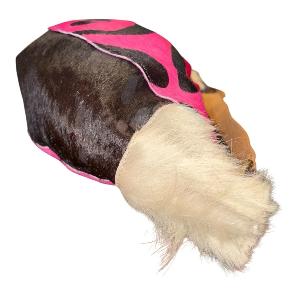 Fur-On Cowhide Western Shoulder Bag Pink & Black Zebra Print w/Leather Strap BP4